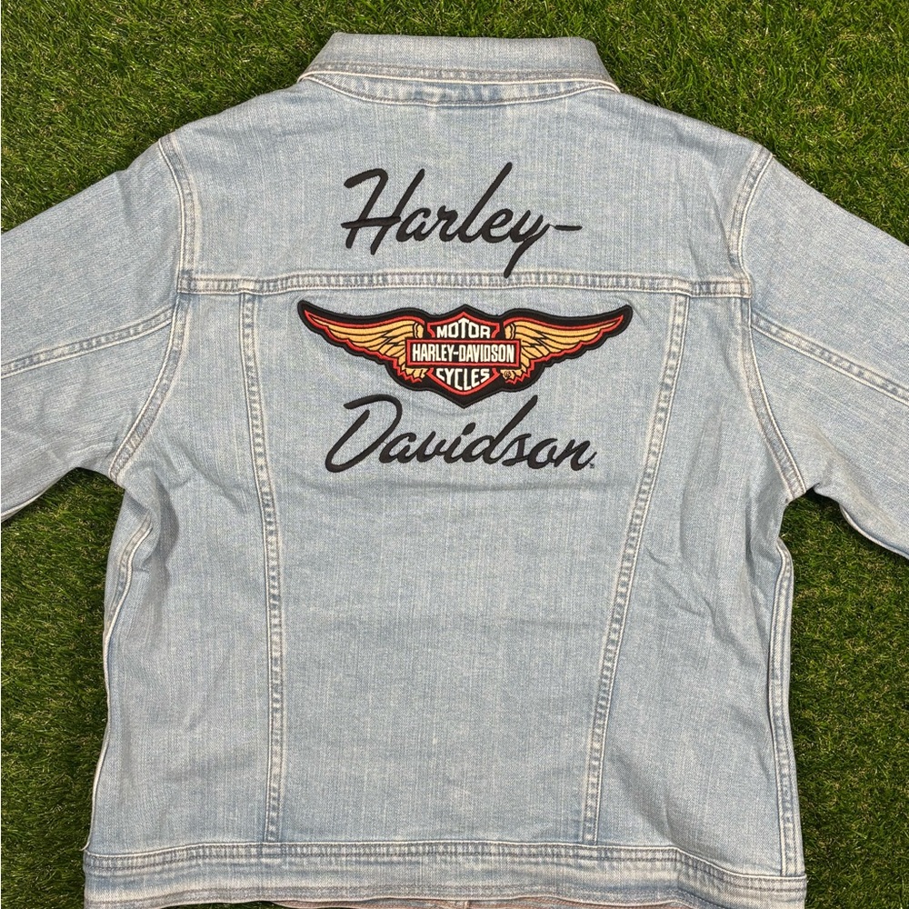 Harley-Davidson Light Blue Denim Jacket with Red & Gold Patch